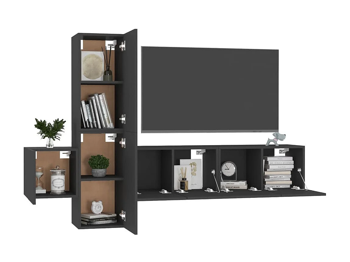 TV-meubelset 5-delig Zwart spaanplaat