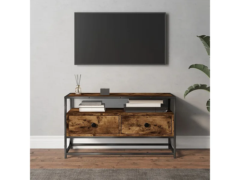 Meuble TV chêne fumé 80x35x45 cm bois d'ingénierie