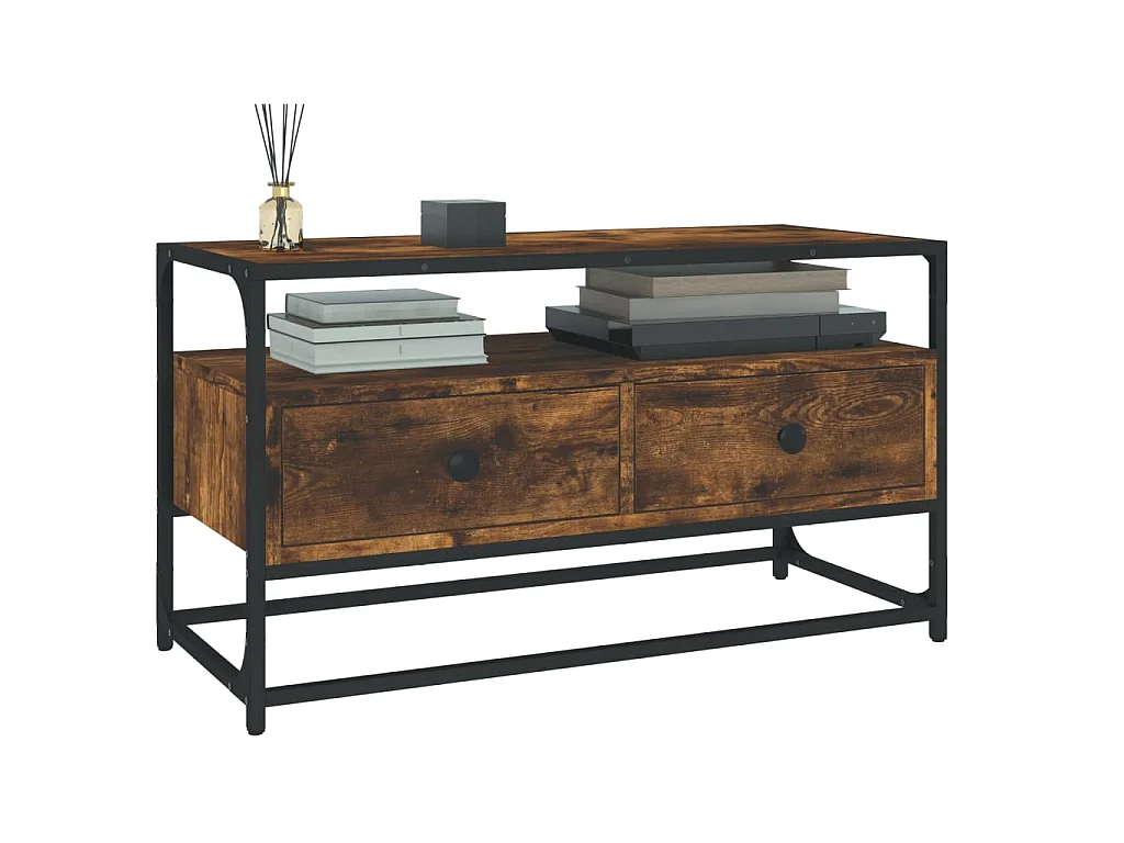 Meuble TV chêne fumé 80x35x45 cm bois d'ingénierie
