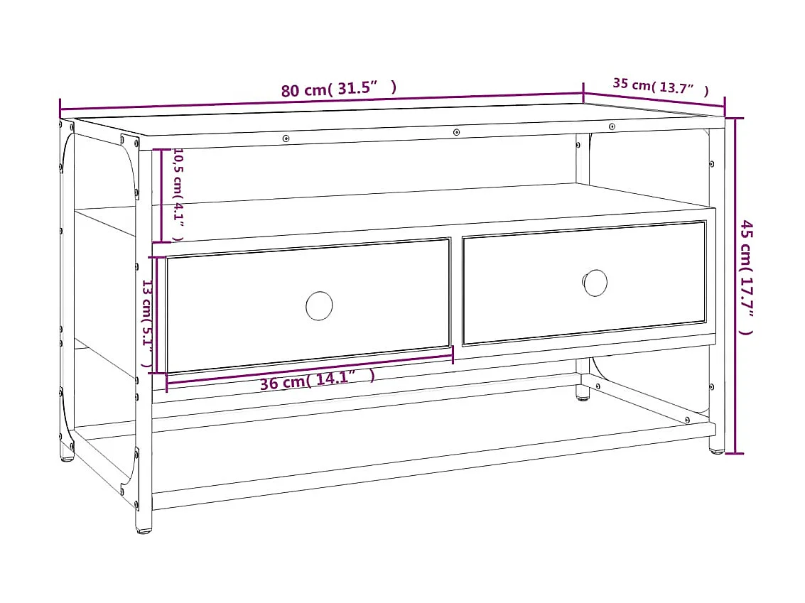 Meuble TV chêne fumé 80x35x45 cm bois d'ingénierie