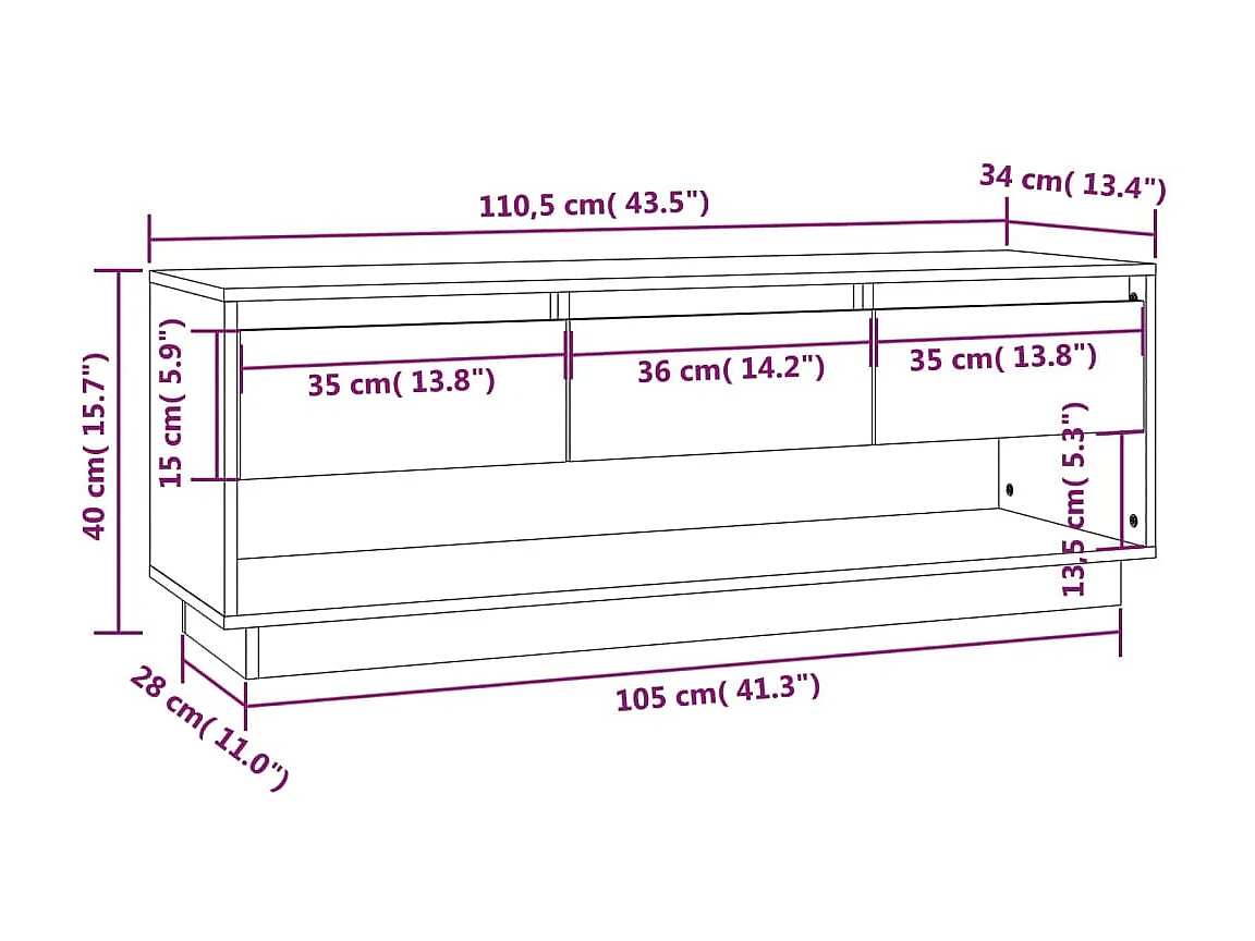 Meuble TV Gris 110,5x34x40 cm Bois de pin massif