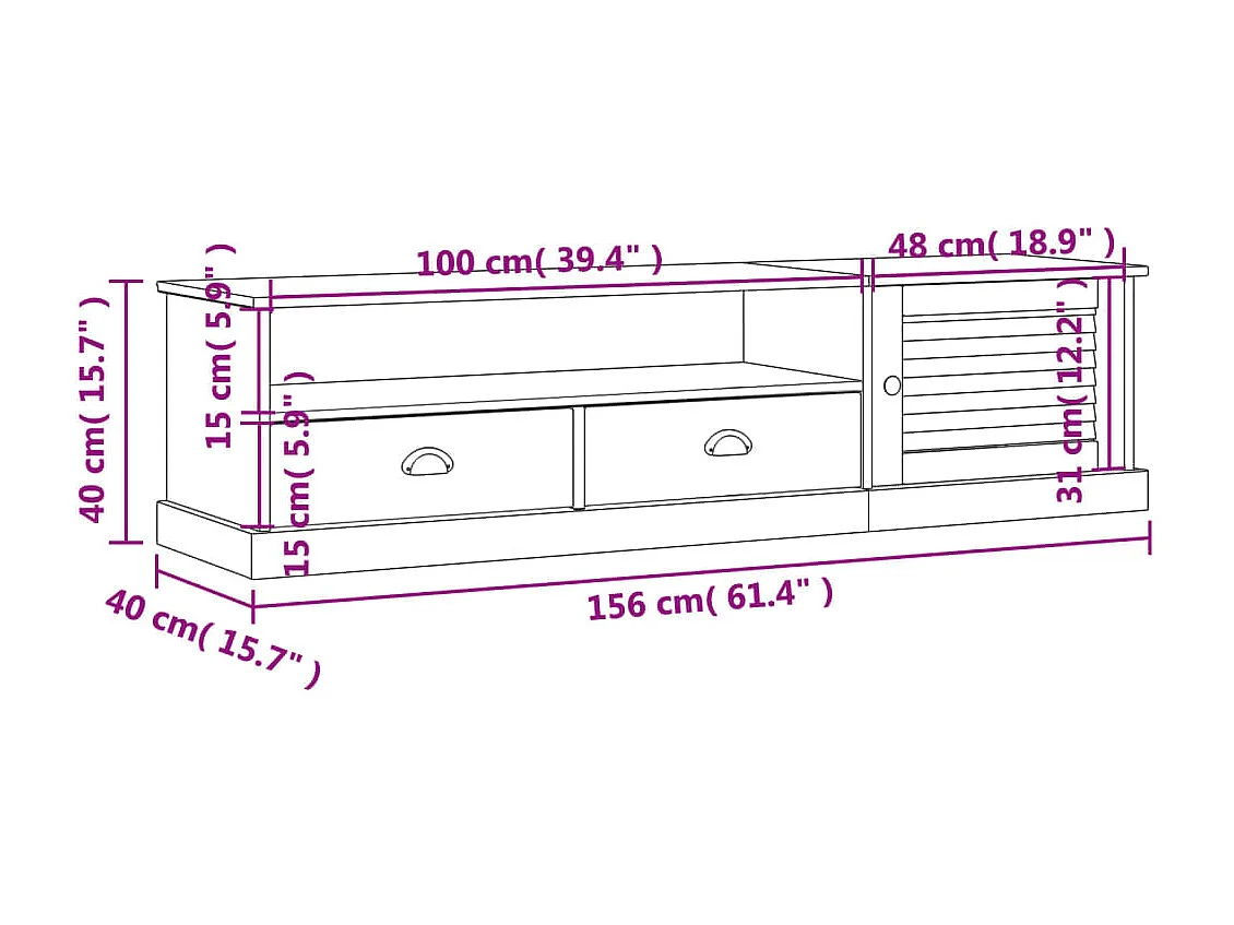 Meuble TV VIGO gris 156x40x40 cm bois massif de pin