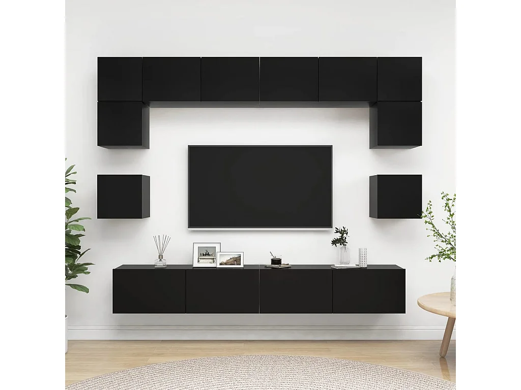 Ensemble de meuble TV 8 pcs Noir Aggloméré