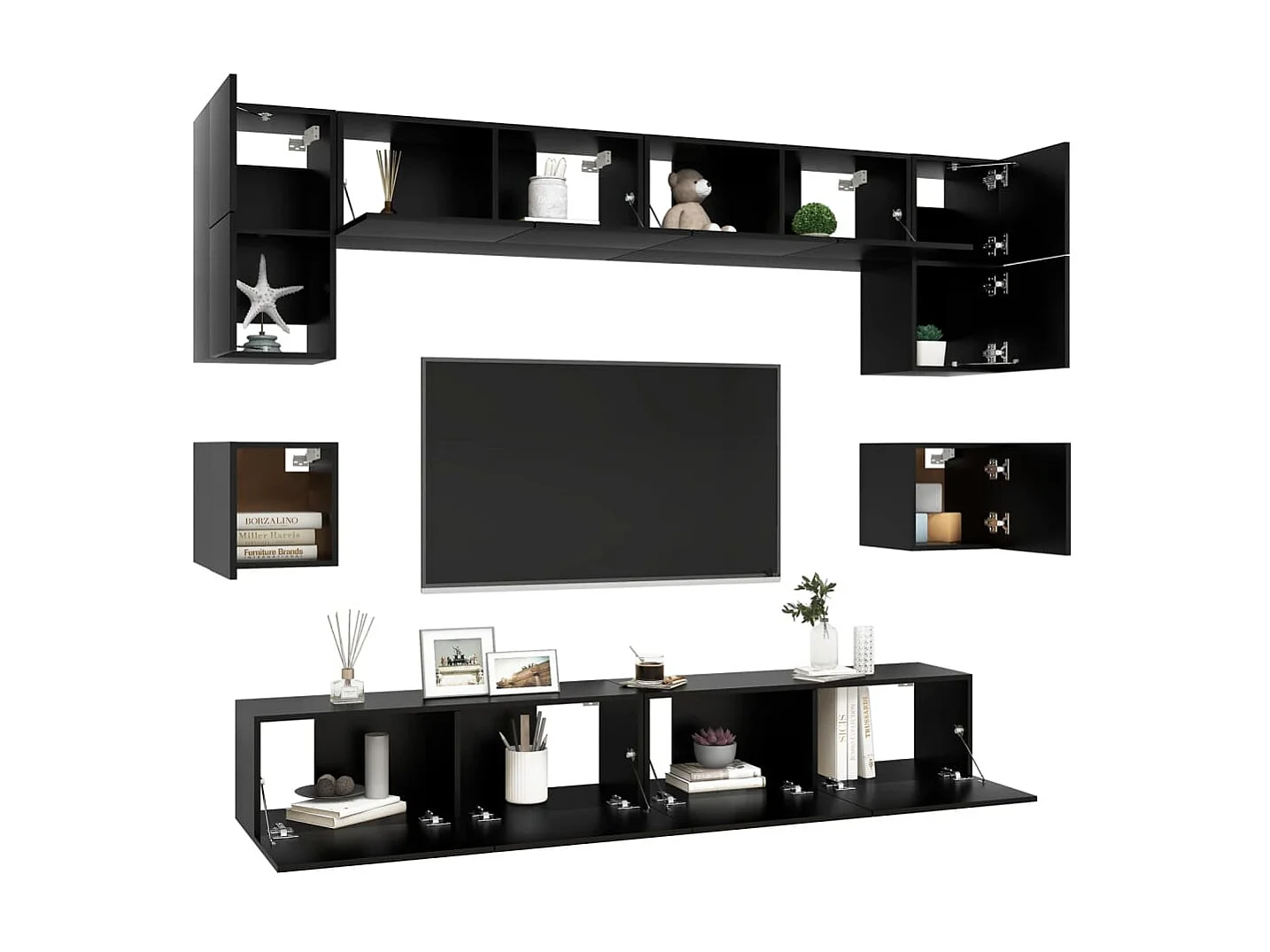 Ensemble de meuble TV 8 pcs Noir Aggloméré