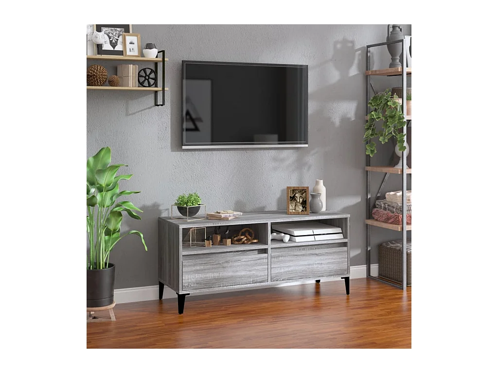 Meuble TV sonoma gris 100x34,5x44,5 cm bois d'ingénierie