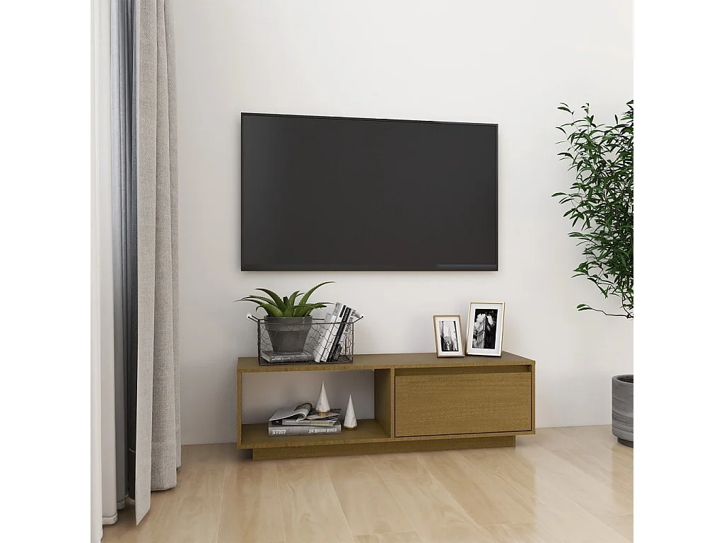 Meuble TV Marron miel 110x30x33,5 cm Bois de pin massif