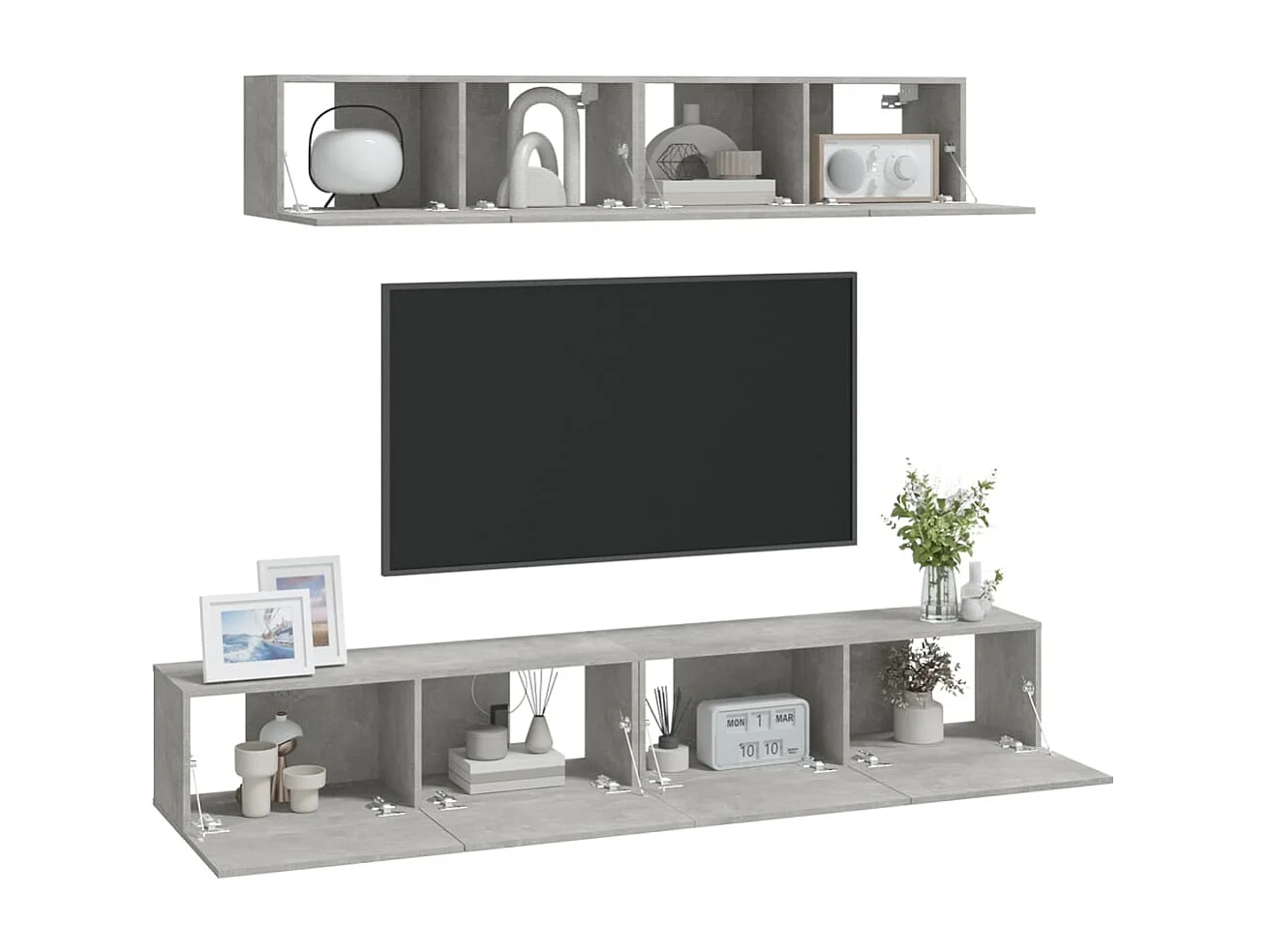 4-delige TV-kastenset Betongrijs Bewerkt hout