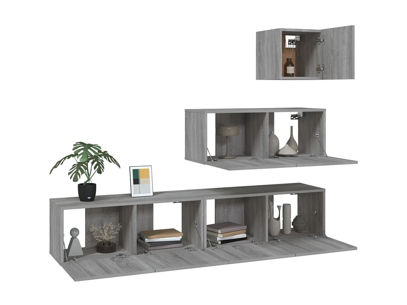 Set supporto TV da 4 pezzi in MDF Sonoma grigio