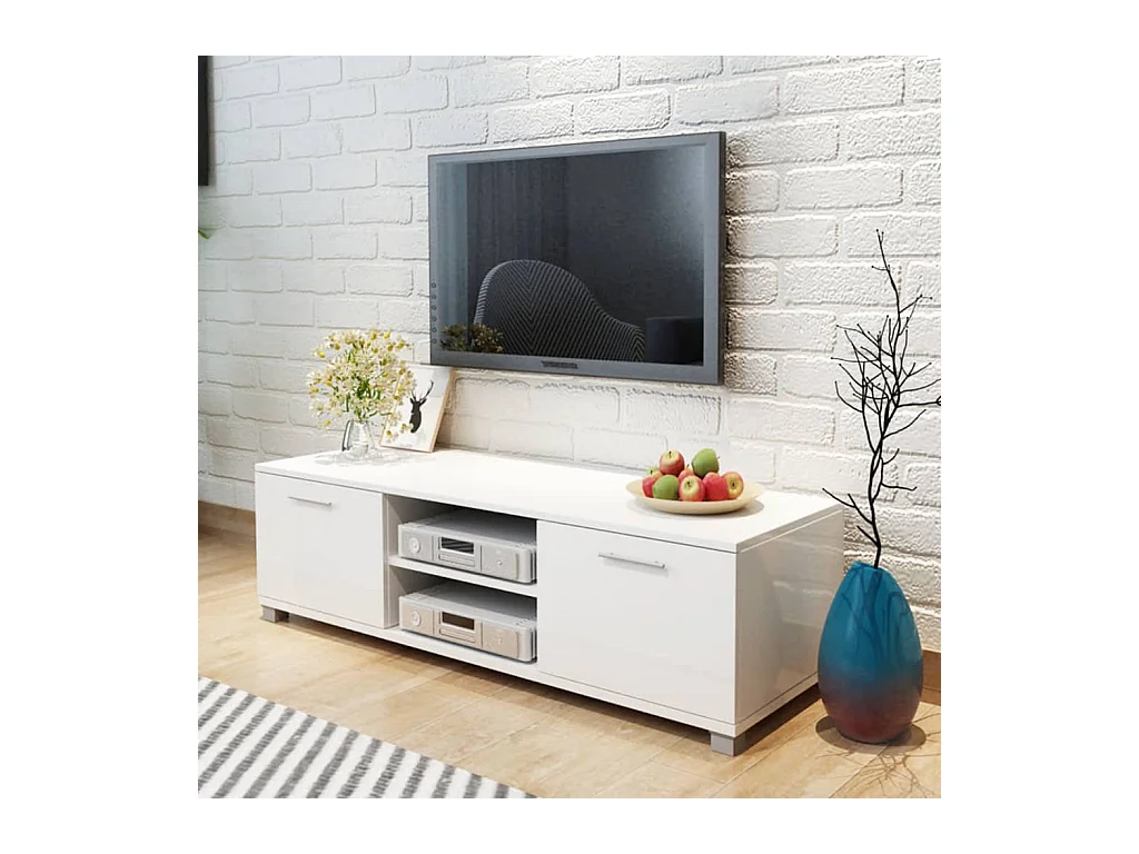 Meuble TV à haute brillance blanc 120x40,5x35 cm