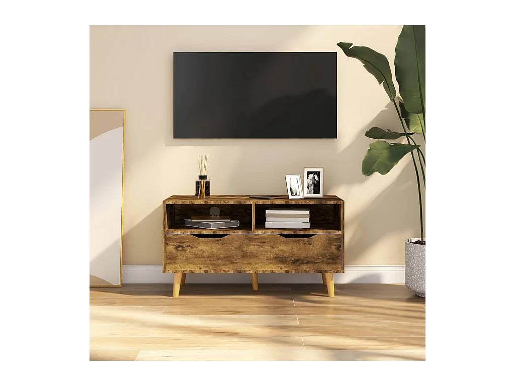 Meuble TV chêne fumé 90x40x48,5 cm bois d'ingénierie