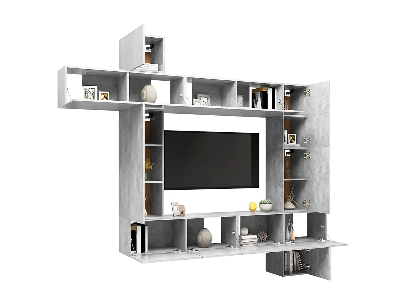 Conjunto mueble TV 9 piezas Aglomerado gris hormigón
