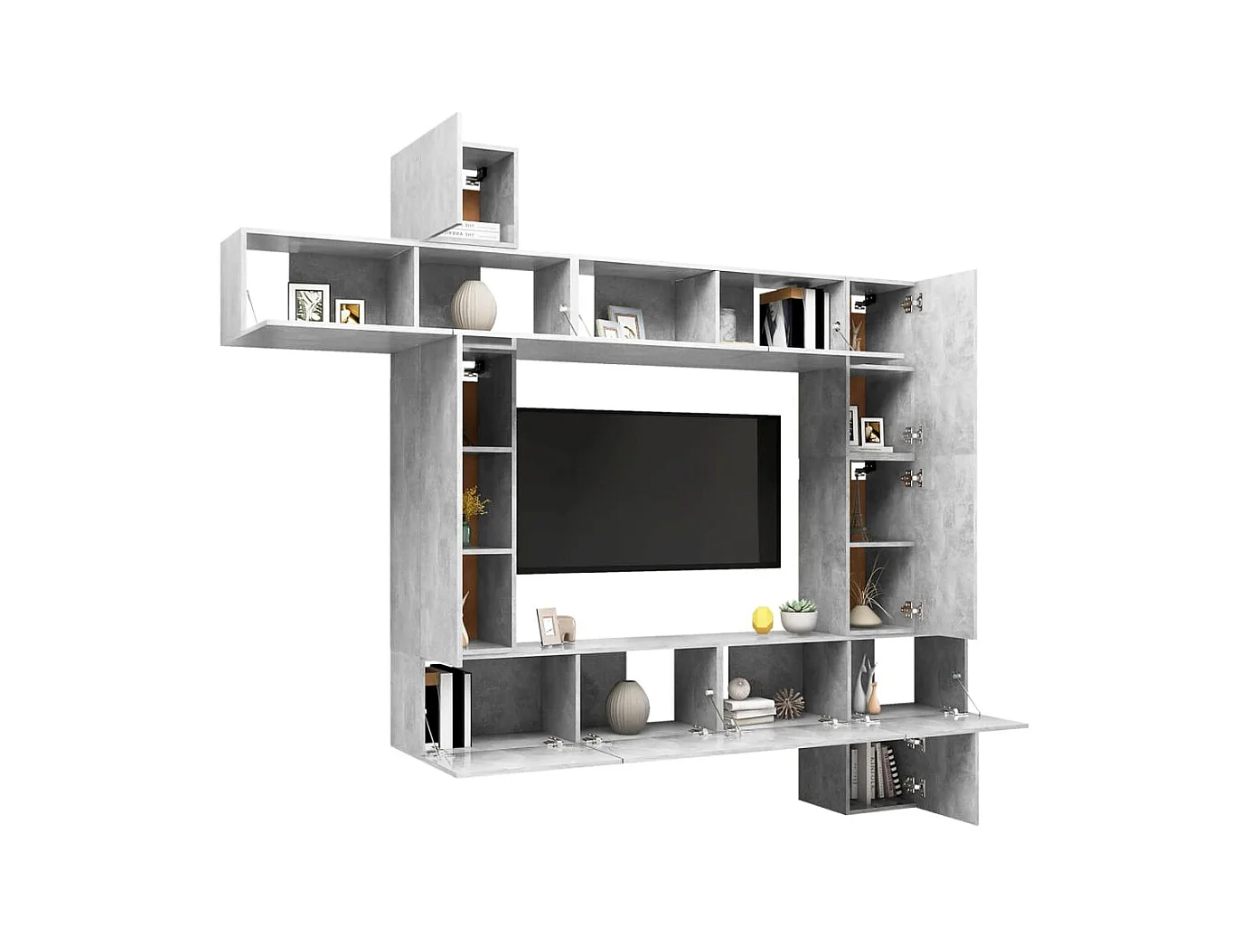 Set mobile TV da 9 pezzi. Truciolare grigio cemento