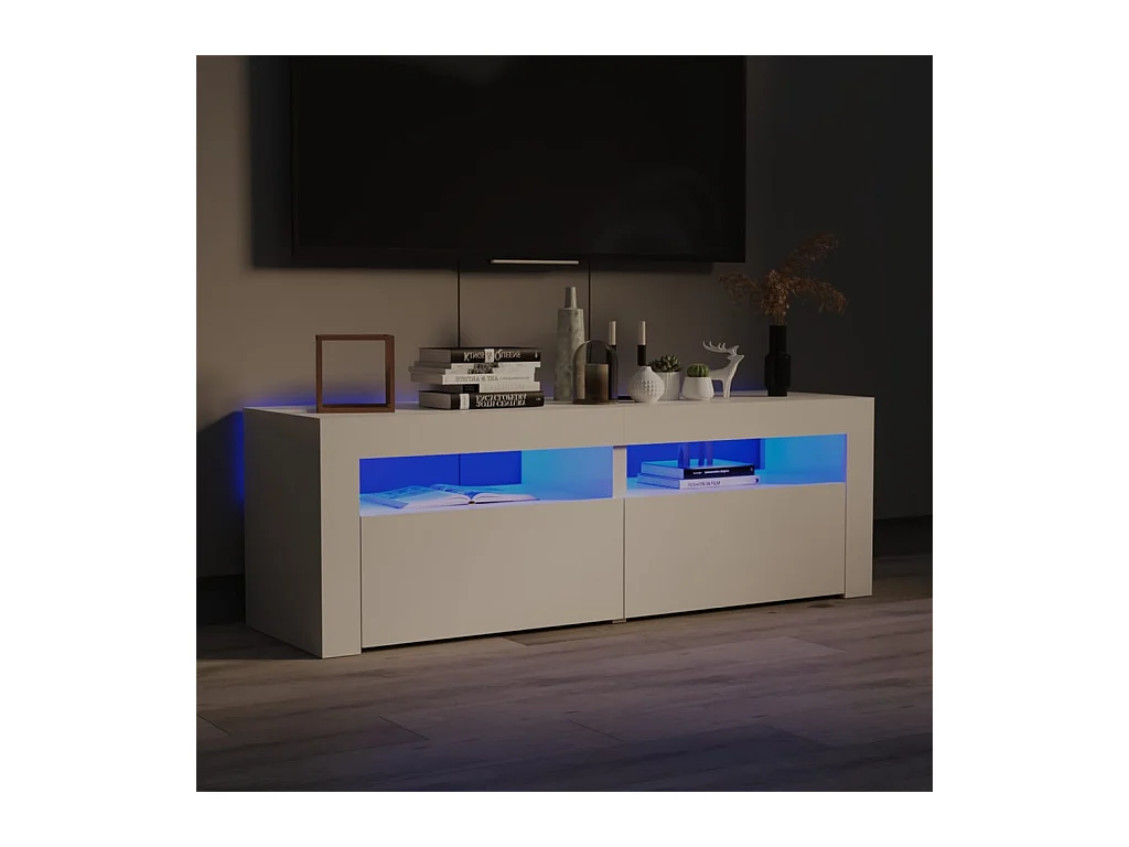 Meuble TV avec lumières LED blanc brillant 120x35x40 cm