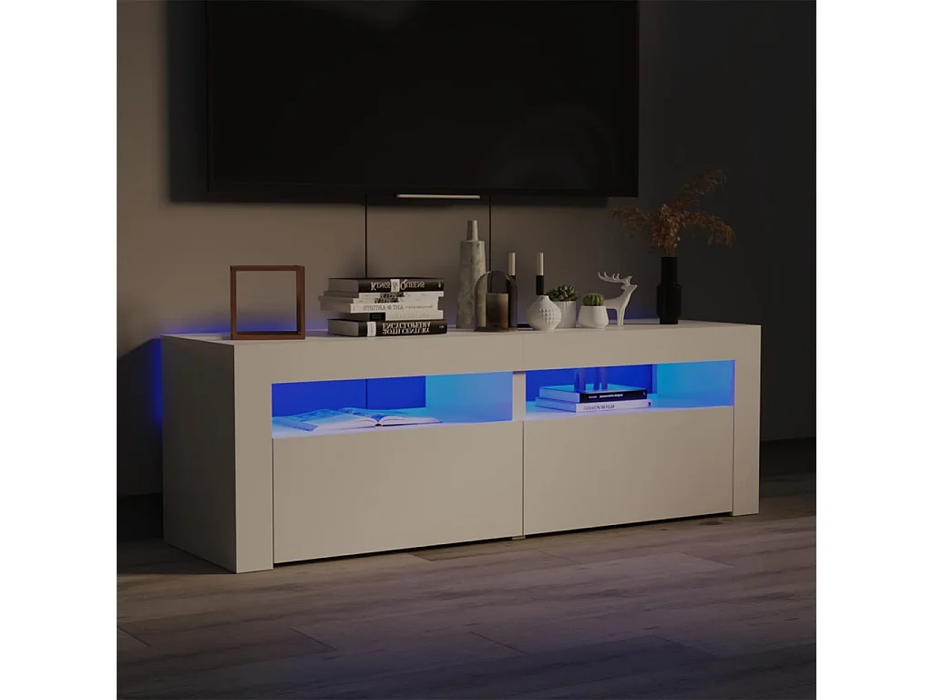 Meuble TV avec lumières LED blanc brillant 120x35x40 cm