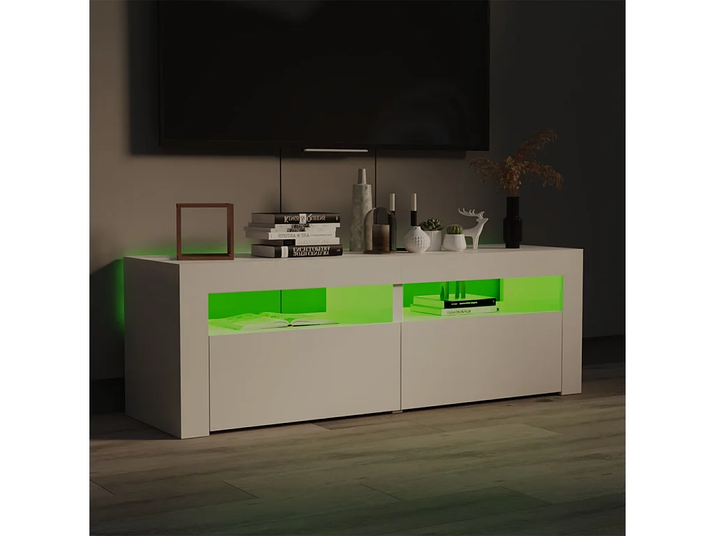 Meuble TV avec lumières LED blanc brillant 120x35x40 cm