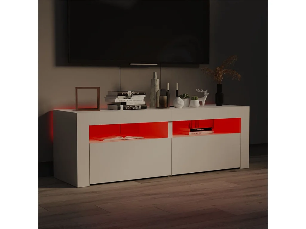 Meuble TV avec lumières LED blanc brillant 120x35x40 cm