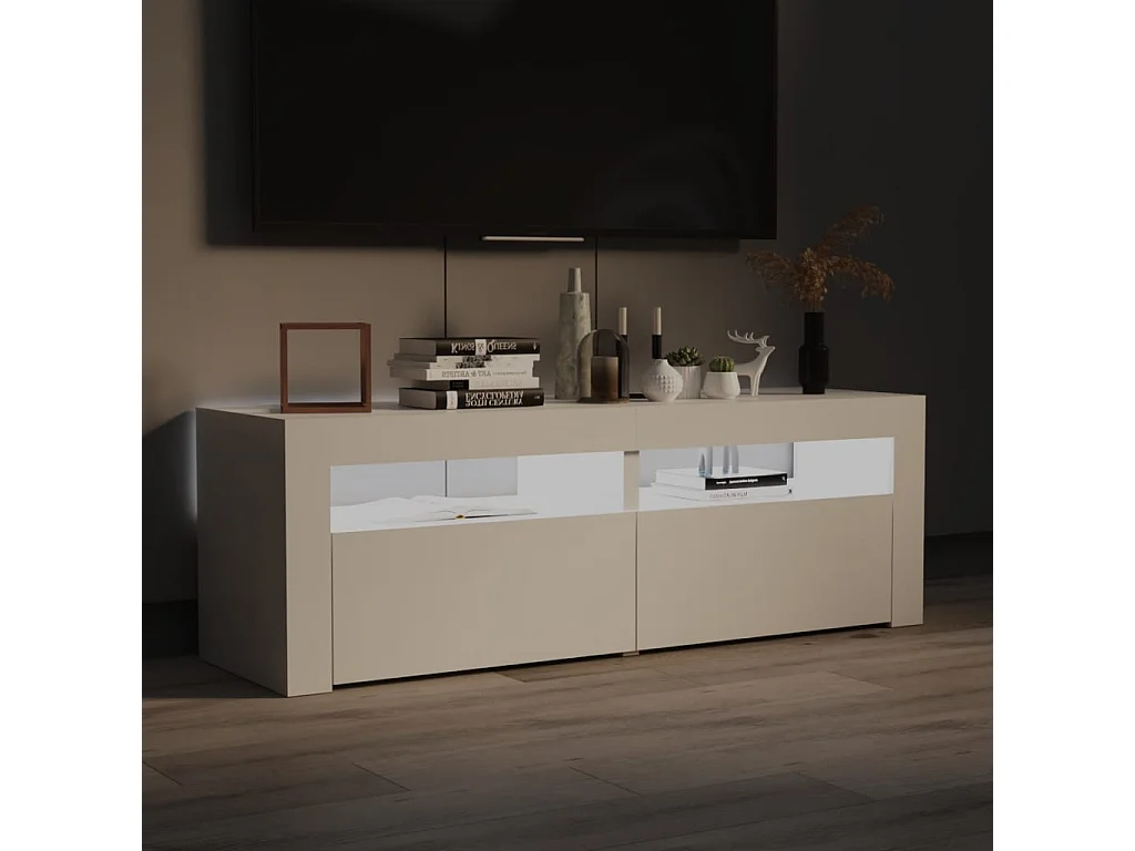 Meuble TV avec lumières LED blanc brillant 120x35x40 cm