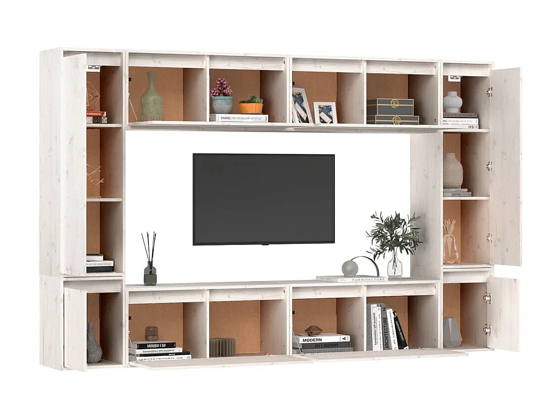 Meubles TV 8 pcs Blanc Bois massif de pin