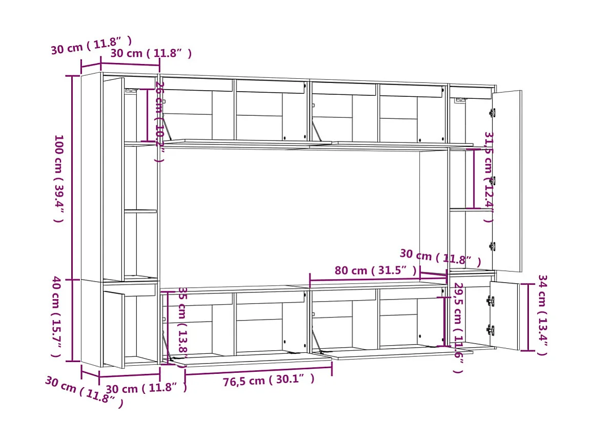 Meubles TV 8 pcs Blanc Bois massif de pin