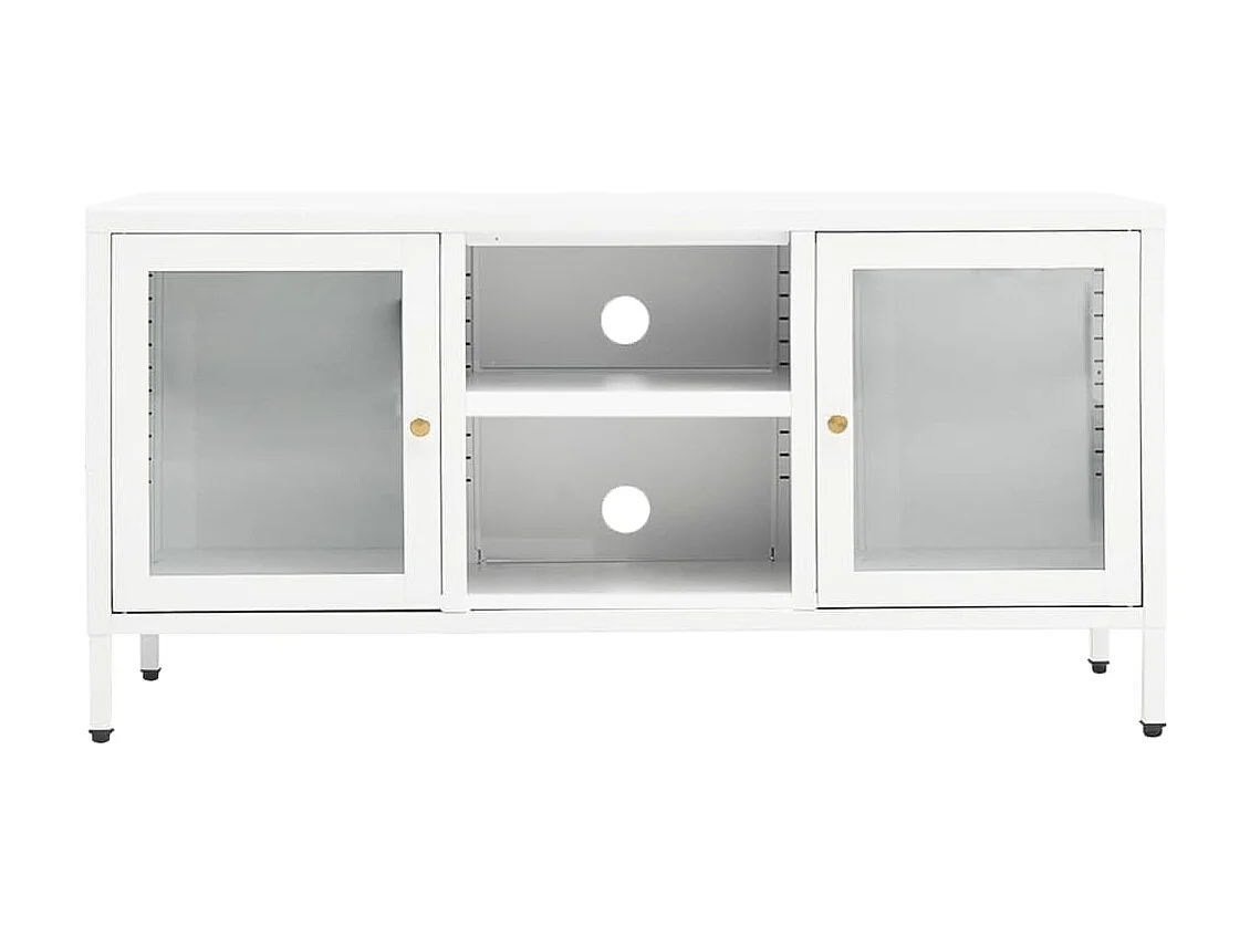 Mueble TV blanco 105x35x52 cm Acero y cristal