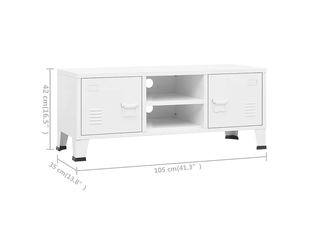 Meuble TV industriel Blanc 105x35x42 cm Métal
