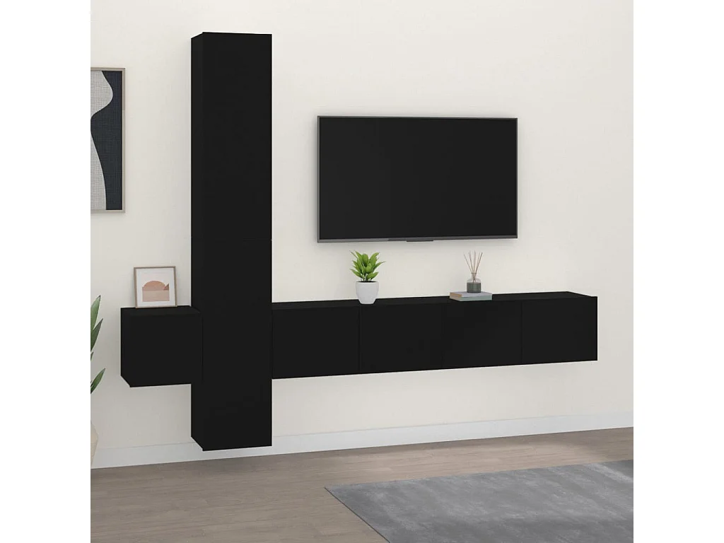 5-teiliges TV-Ständer-Set aus schwarzem Holzwerkstoff