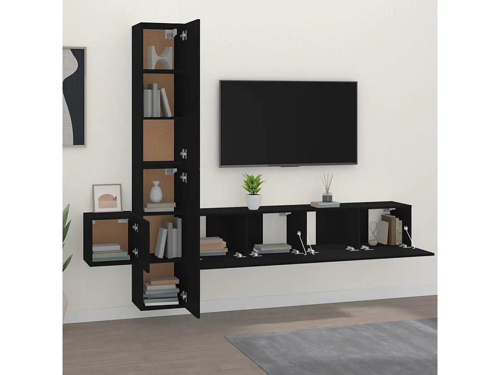 5-teiliges TV-Ständer-Set aus schwarzem Holzwerkstoff
