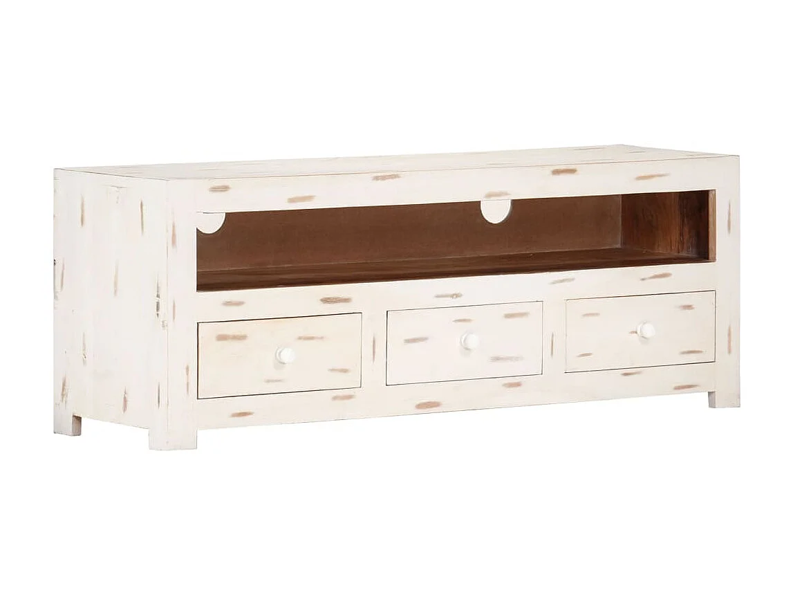 Meuble TV Bois massif d'acacia 110x30x40 cm Blanc