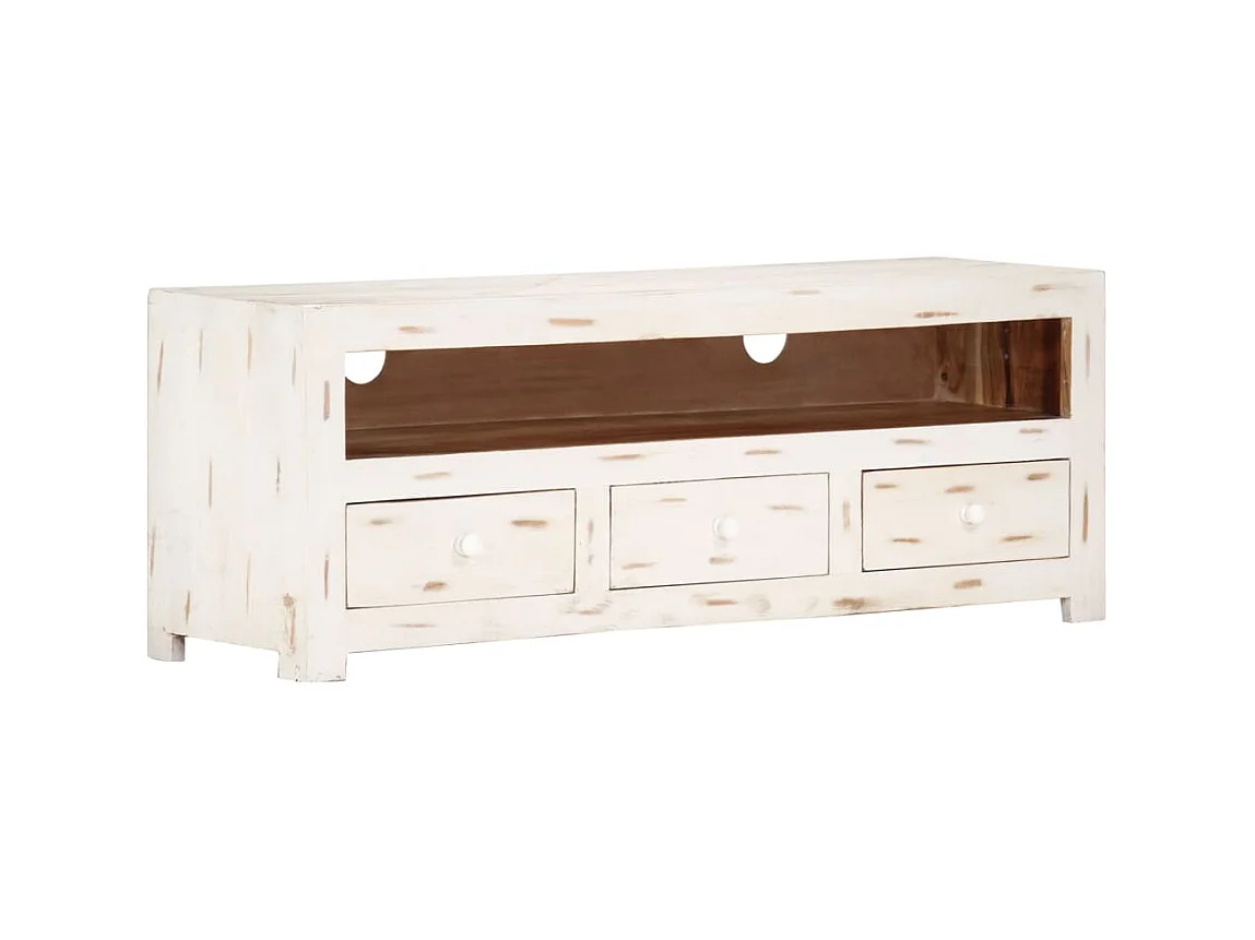 Meuble TV Bois massif d'acacia 110x30x40 cm Blanc