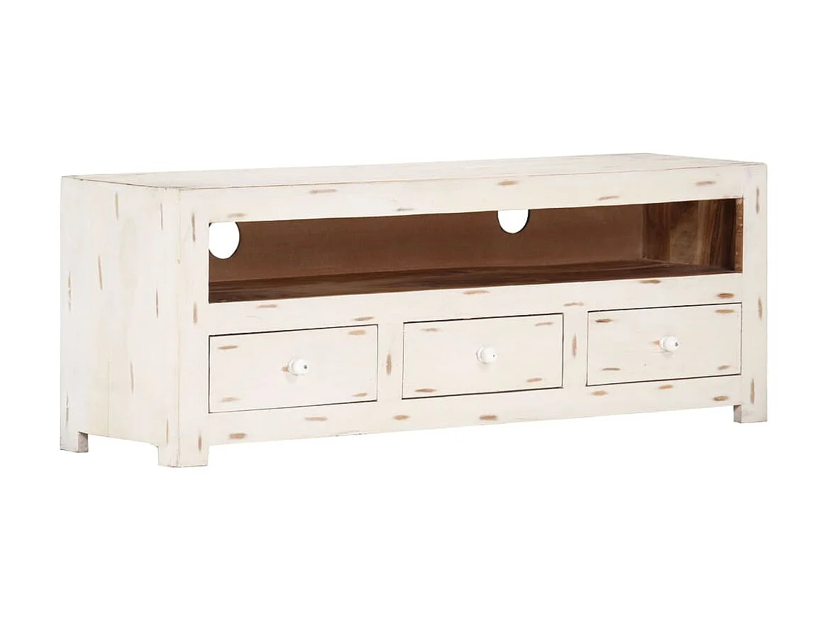 Meuble TV Bois massif d'acacia 110x30x40 cm Blanc