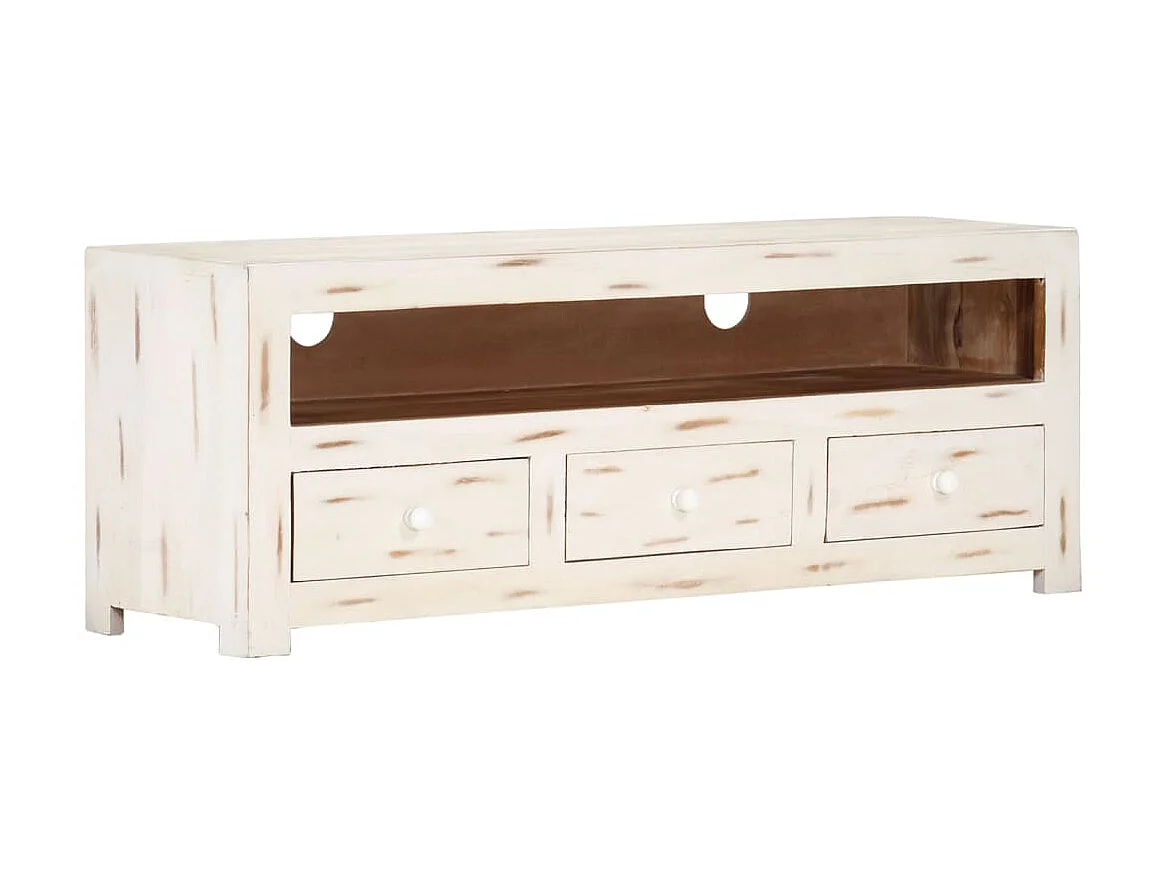 Meuble TV Bois massif d'acacia 110x30x40 cm Blanc