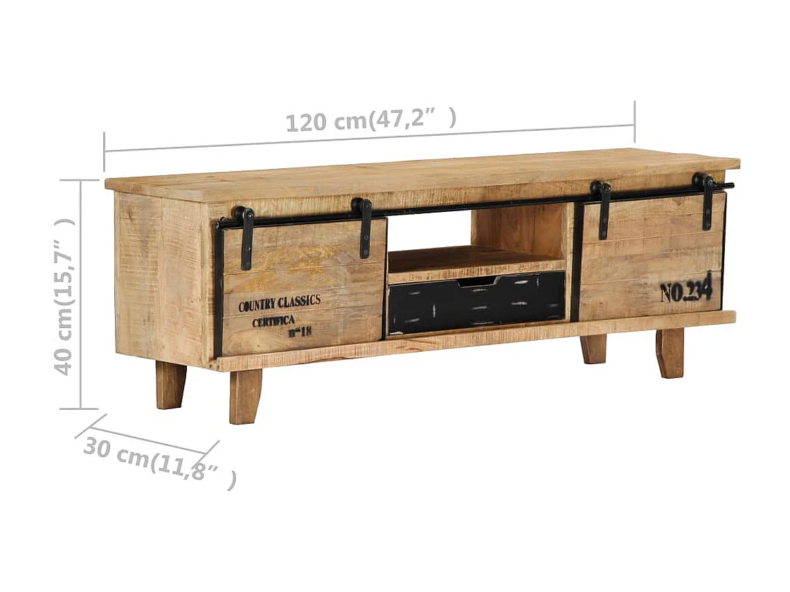 Meuble TV 120x30x40 cm Bois massif de manguier