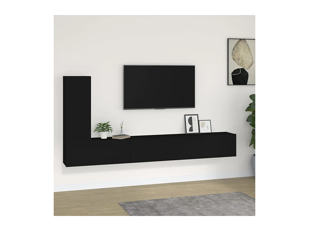 3-delige tv-standaardset zwart bewerkt hout