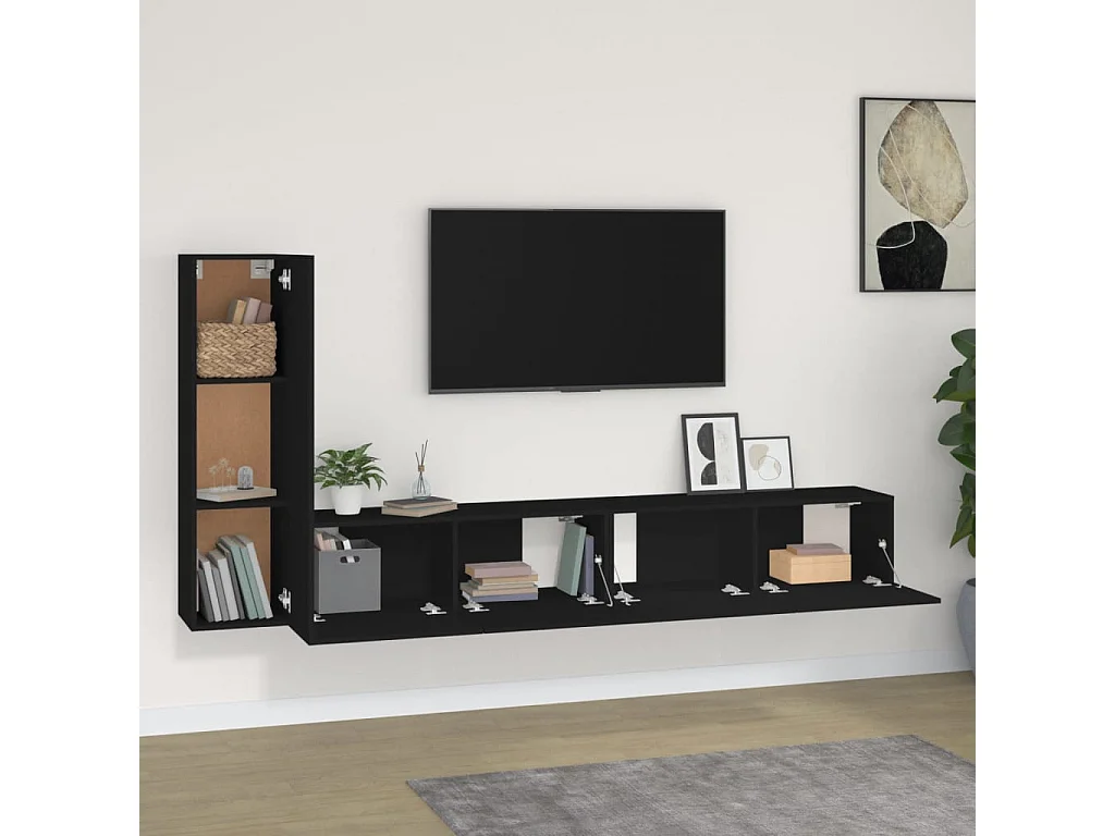3-delige tv-standaardset zwart bewerkt hout