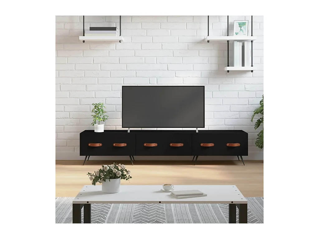 Meuble TV noir 150x36x30 cm bois d'ingénierie