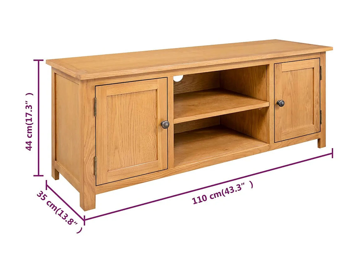 Meuble TV 110x35x44 cm Bois de chêne massif