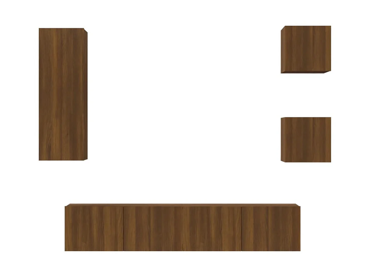 Set porta TV da 5 pezzi in legno multistrato di quercia marrone