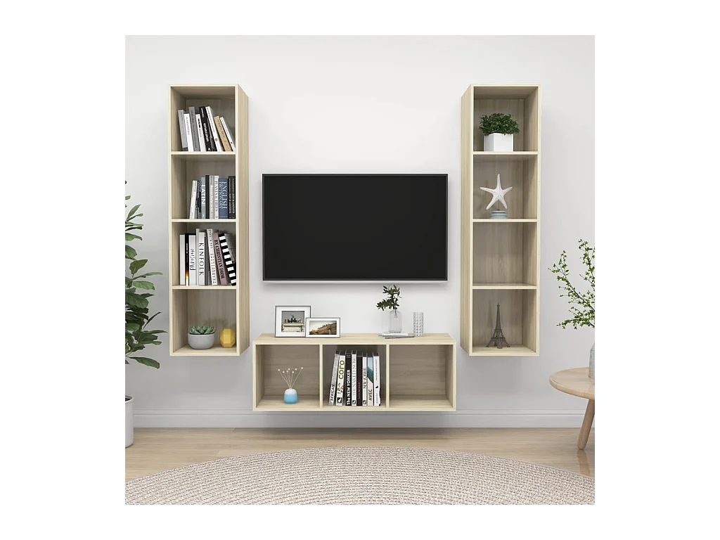 3-teiliges TV-Ständer-Set aus Sonoma-Eichen-Spanplatte
