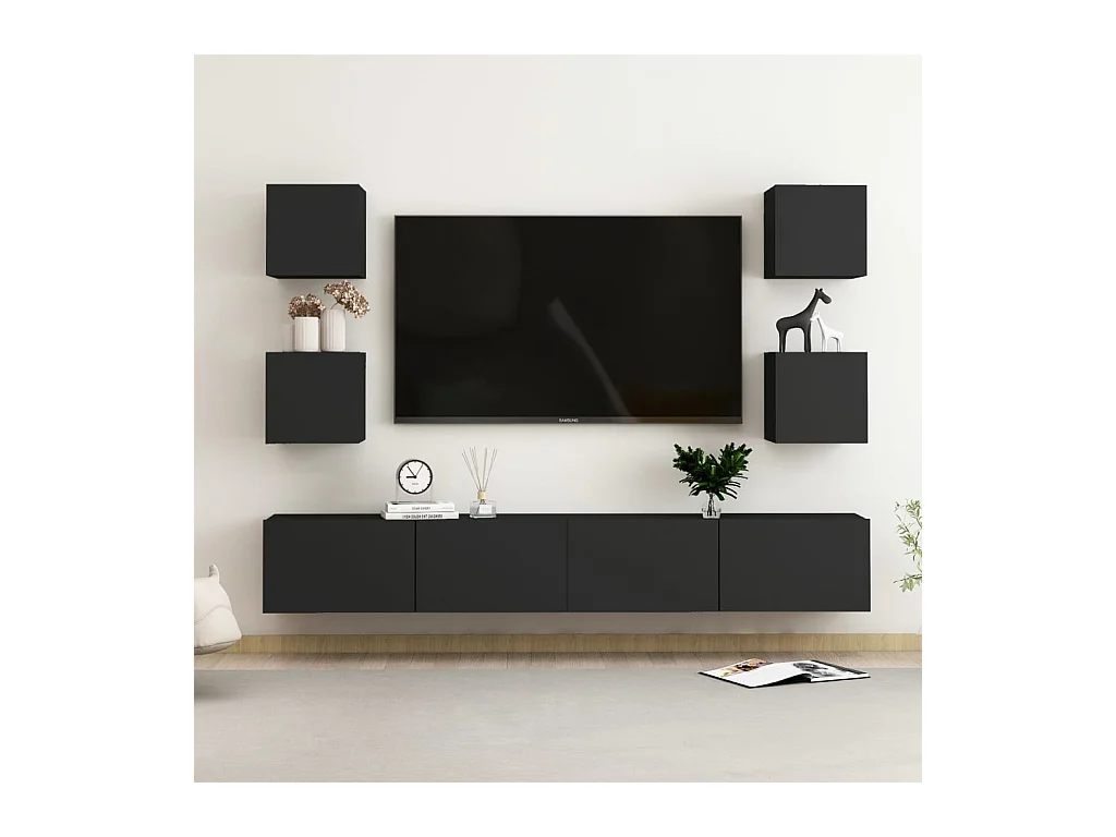 Ensemble de meubles TV 6 pcs Noir Aggloméré