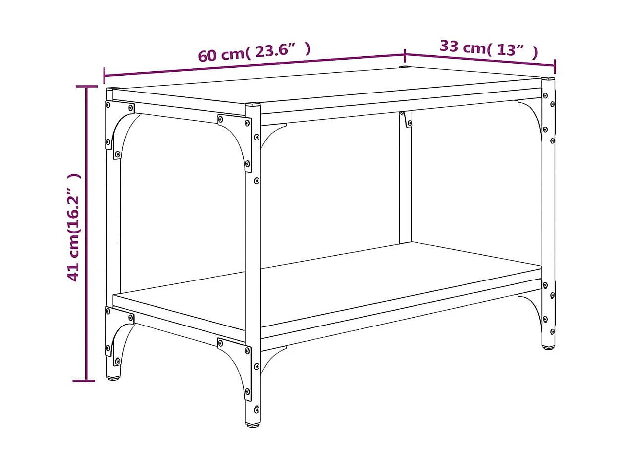 Meuble TV Chêne marron 60x33x41 cm Bois d'ingénierie et acier
