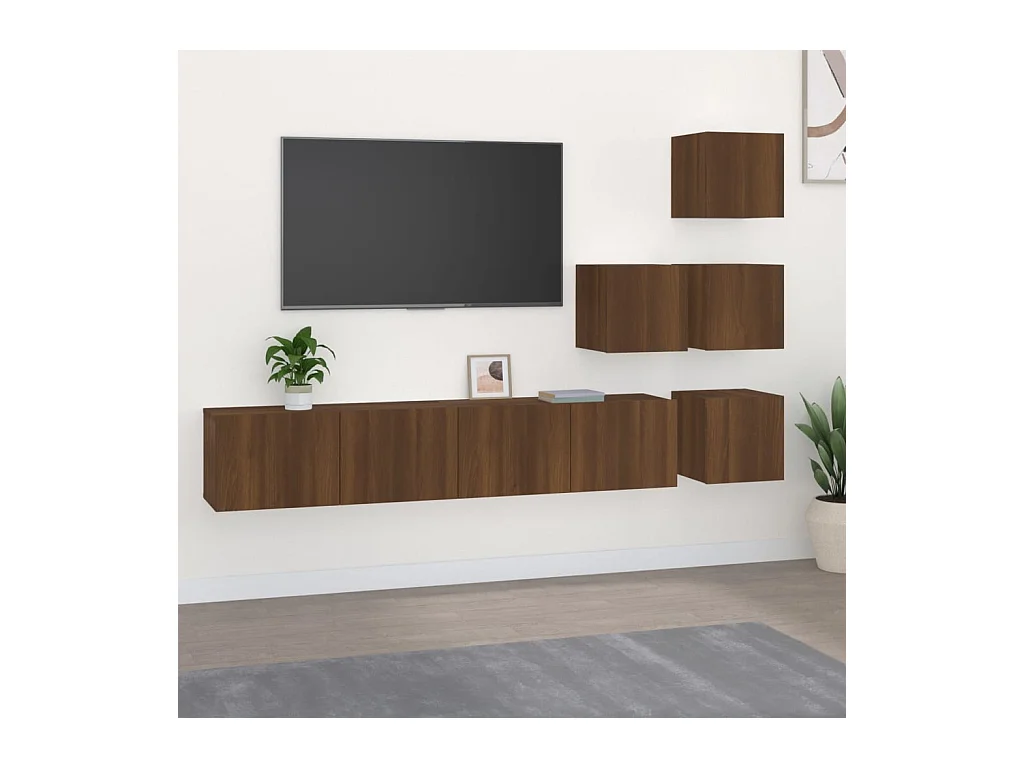 Meuble TV mural Chêne marron Bois d'ingénierie