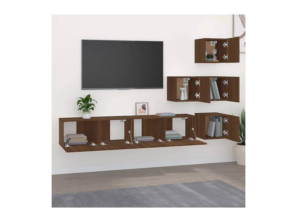 Meuble TV mural Chêne marron Bois d'ingénierie