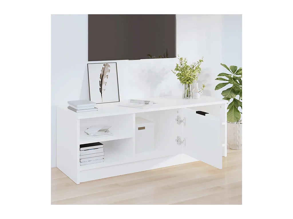 Meuble TV Blanc 102x35,5x36,5 cm Bois d'ingénierie