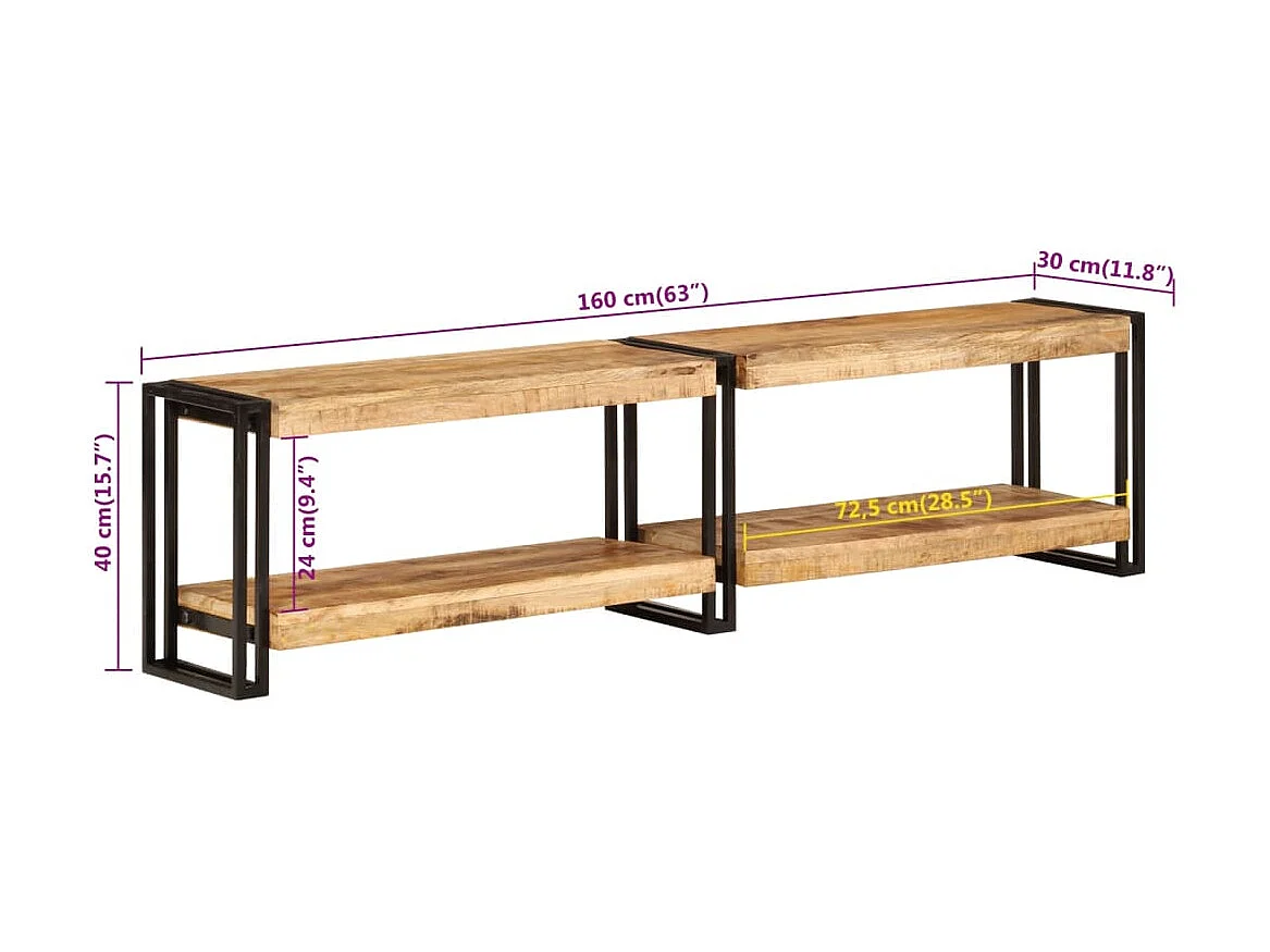 Meuble TV 160x30x40 cm bois massif de manguier