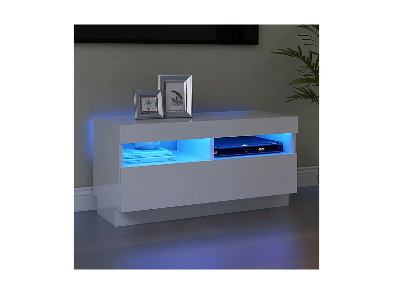 Meuble TV avec lumières LED blanc brillant 80x35x40 cm
