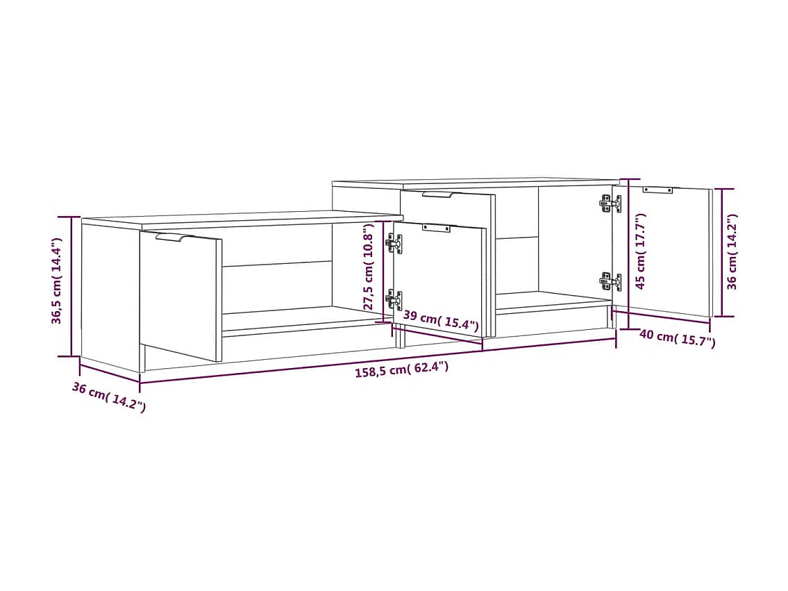 TV-Schrank in Sonoma-Grau, 158,5 x 36 x 45 cm, Holzwerkstoff