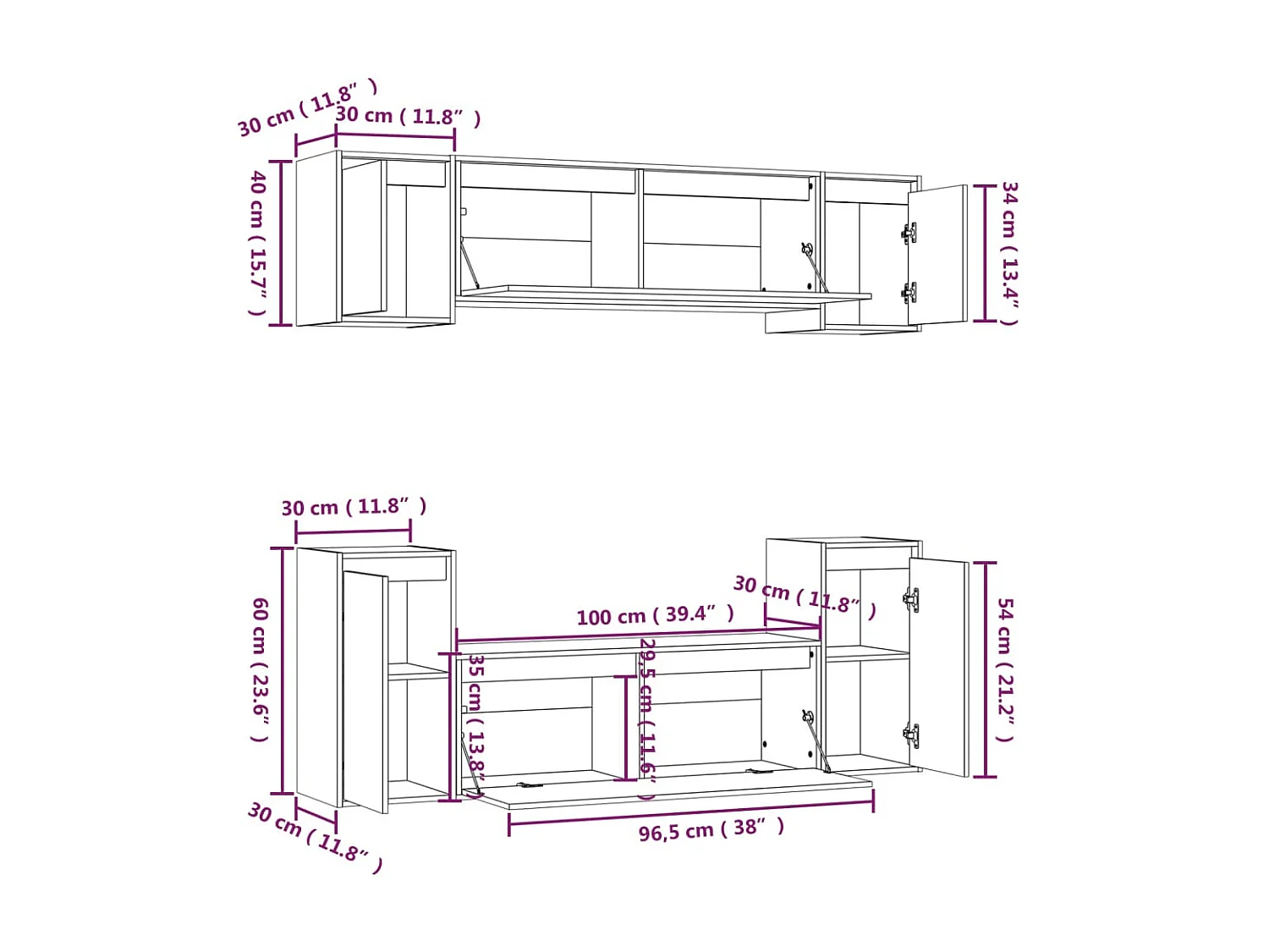 TV-meubel 6 stuks Wit Massief grenenhout