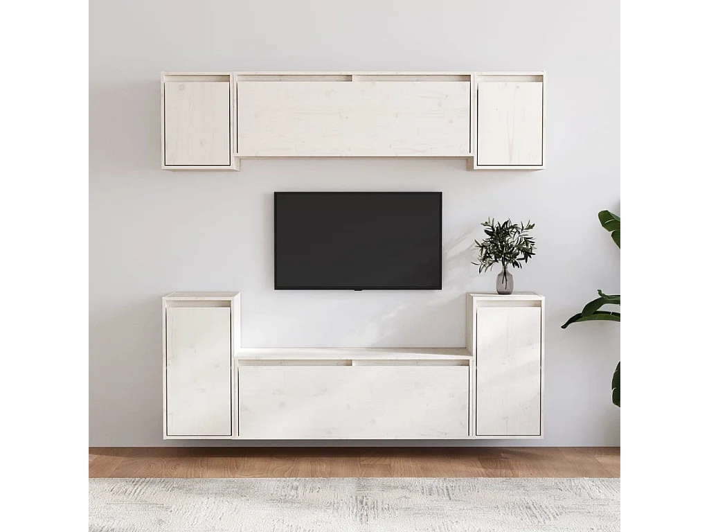 Mobile TV 6 pz. Bianco Legno di pino massiccio