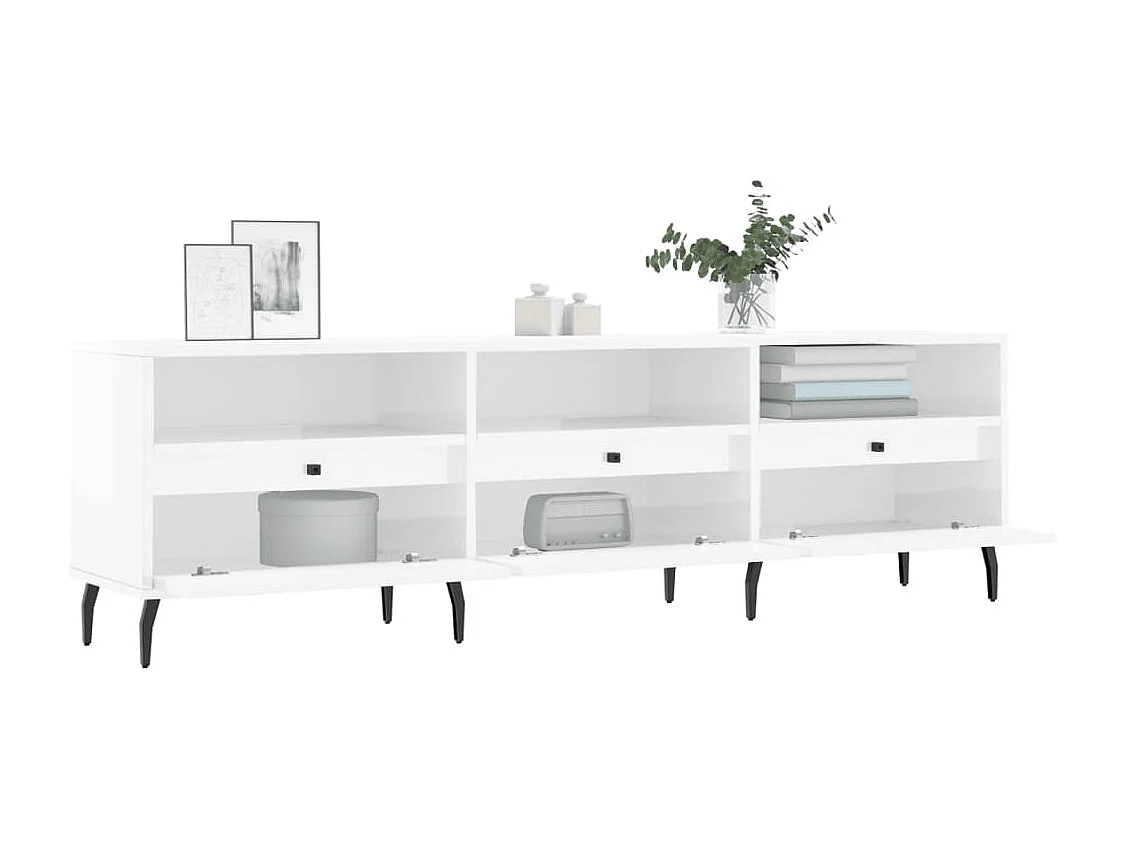 Meuble TV blanc brillant 150x30x44,5 cm bois d'ingénierie