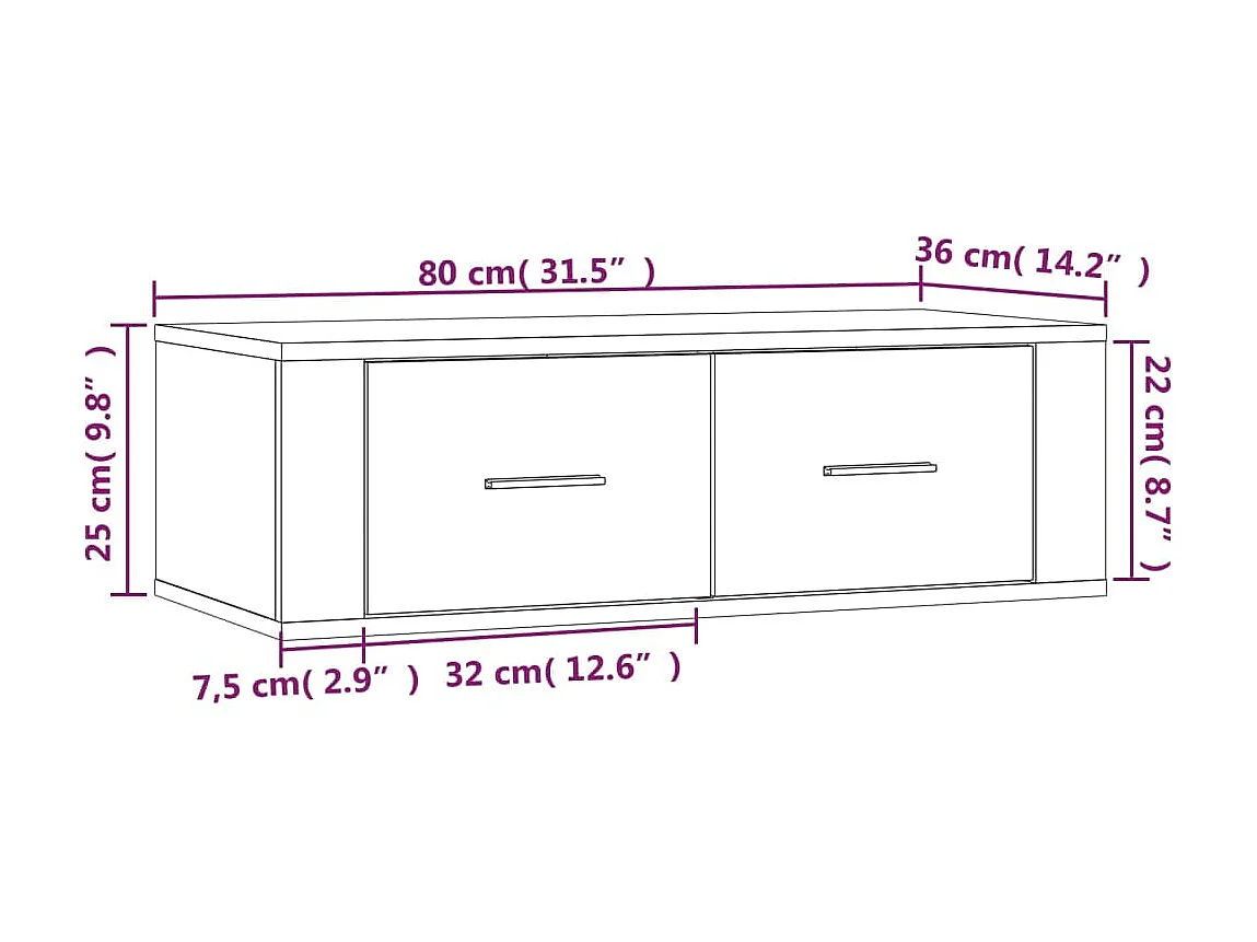Meuble TV suspendu Gris béton 80x36x25 cm Bois d'ingénierie